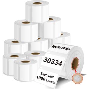 10-Pack 30334 2-1/4" x 1-1/4" Compatible for DYMO LabelWriter Printers 5XL, 550, 550 Turbo, 450 Duo, 450 Turbo, 4XL, 450, FNSKU Barcode Multi-Purpose Label with RFID Chip,1 Roll of 1000