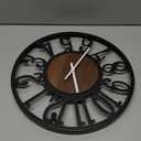 Maxstar Round Wall Clock for Living Room Decor Battery Operated Non Ticking Silent Vintage Black Metal Wood Clocks for Home Living Room Garden Farmhouse Office Kitchen Decoration -13 inch (Black-arabic Numerals)