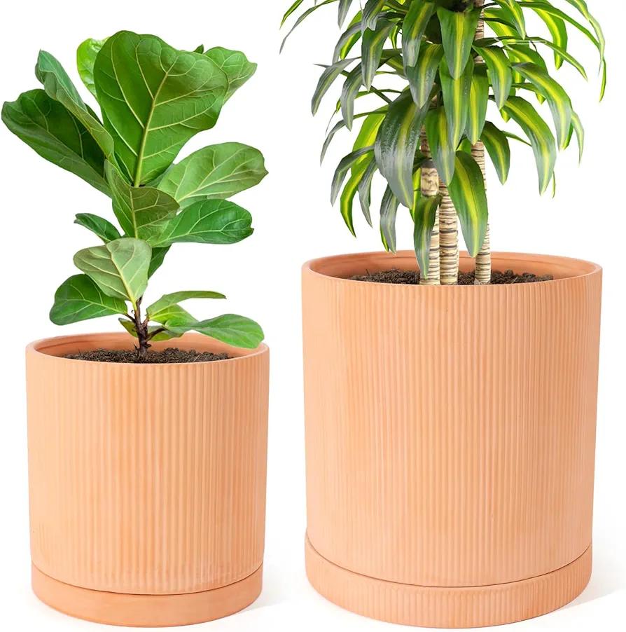 2pcs Large Terracotta Pots 10+8Inch Terracotta Plant Pot with Drainage Hole Flowerpot for Indoor Plants with Tray Outdoor Garden Planters, Modern Decorative for Home