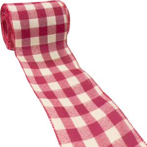 10 Yards Burgundy and Ivory Buffalo Plaid Burlap Ribbon 4 Inch Wired Edge Farmhouse Decor Tartan Check Pattern Ribbon for Big Bow,Fall Wreath,Gift Wrapping,Crafts(Burgundy/Ivory)