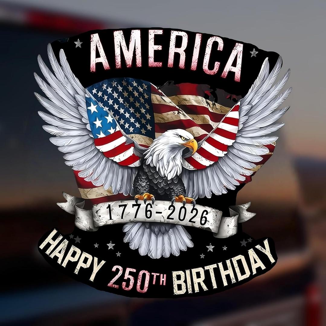 Anniversary Decal, Happy Birthday Eagle Sticker, Waterproof Vinyl Bumper Sticker for Independence Day Celebration, Universal for Car Windows, Refrigerator, Glass