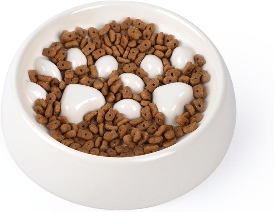 Slow Feeder Dog Bowls Ceramic, Non-Slip Slow Feeder Bowl for Small Medium Dogs & Cats, Puzzle Puppy Food Dish for Fast Eater