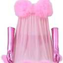 CosplayDiy Women's Cosplay Pink Fembot Costume Dress Women's Sexy Robot Costume Feather Lingerie Set Adult