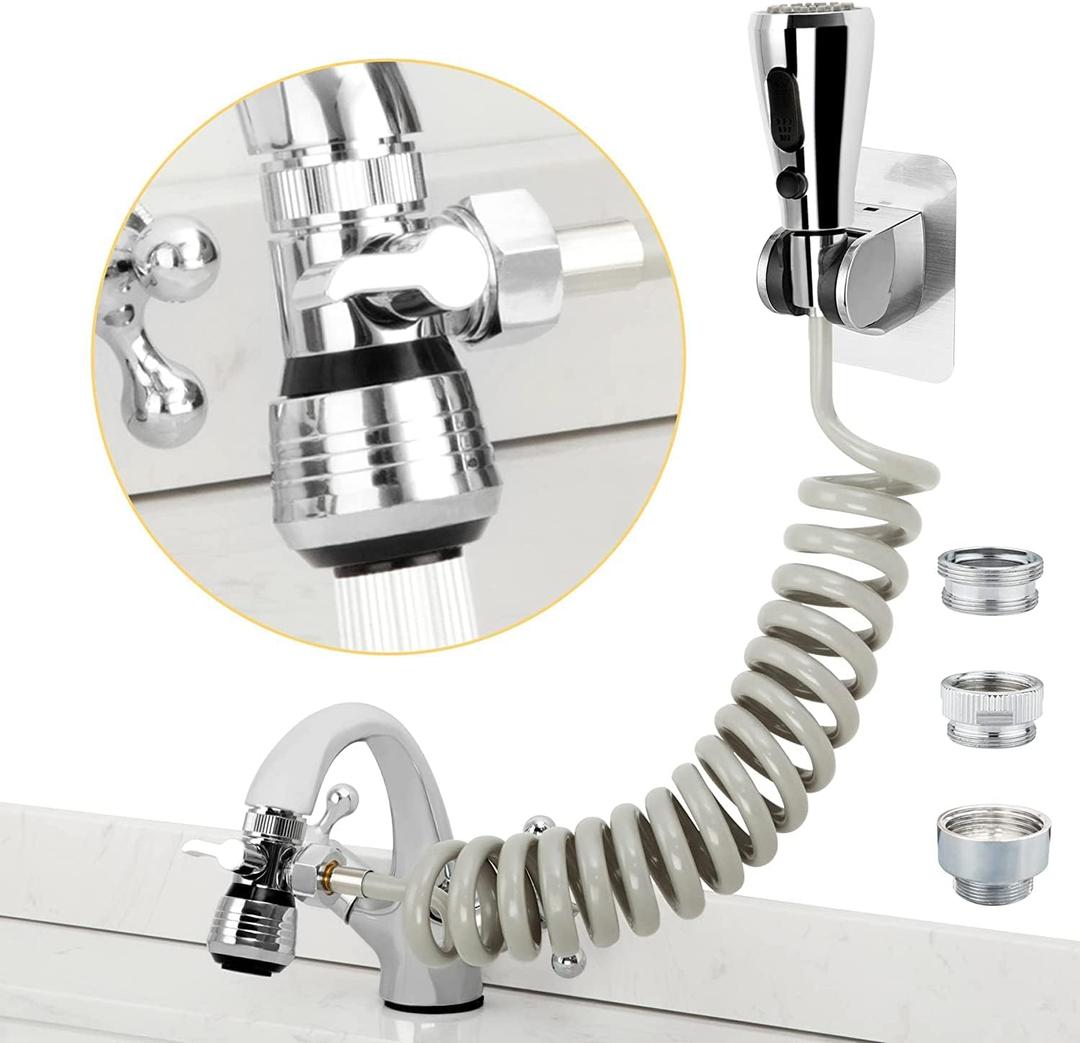 2 x CECEFIN Kitchen Sink Sprayer Hose Attachment for Faucet, Kitchen Faucet Head Replacement w/ 79" Recoil Hose and Holder, Pressurized Water Saving Aerator & Diverter Valve, Faucet Sprayer Attachment Set