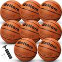 Wettarn Rubber Training Basketball with Pump Street Ball Made for Teens Adults Indoor and Outdoor Game Gym Training Competition Basketball Games, Size 7, 8 pcs