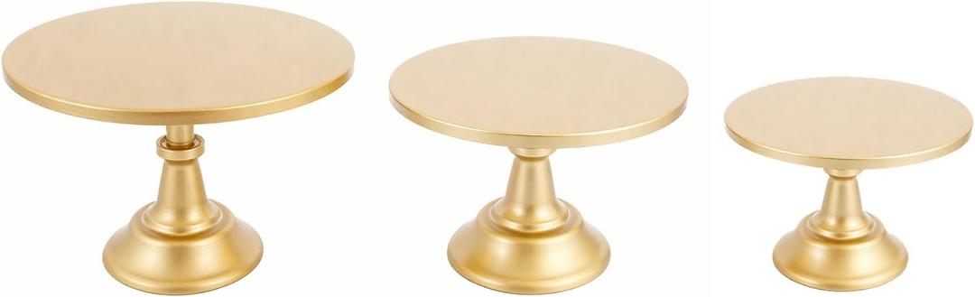 3 Pack Gold Dessert Table Display Set, Metal Round Cake Stand, Display Table with Base, Multi-Function Cake Stand for Party, Wedding, Birthday, Celebration, Anniversary Decorations