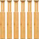 VaeFae 6-Pack Bamboo Drawer Dividers – Adjustable 14"-19.1" (Fits 15"-18" Drawers ONLY), Spring-Loaded Expandable Organizer for Kitchen, Bedroom, Office & Bathroom, MUST MEASURE Before Purchase
