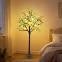 DR.DUDU 4FT Lighted Easter Tree with Timer, Pre-Lit Artificial Egg Trees with Colorful Eggs & LED Lights, Easter Decorations for Home Indoor Outdoor, Spring Decor for Porch, Office