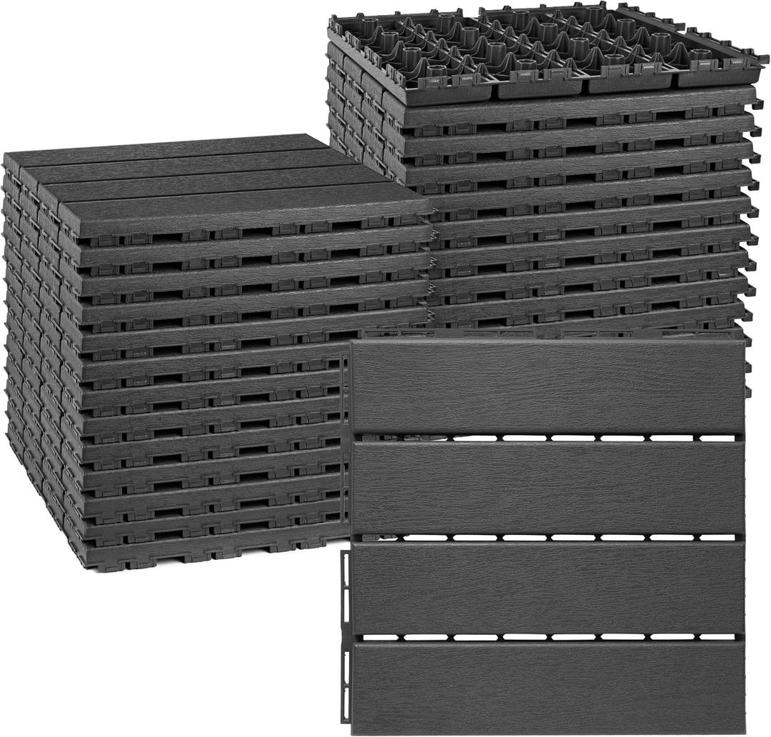 ToLanbbt Plastic Interlocking Deck Tiles 27 Pack 12"x12" Waterproof Indoor Outdoor Composite Patio Flooring Decking Tiles All Weather Use for Patio Porch Balcony Backyard Poolside, Dark Grey