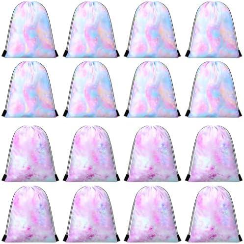 Boao 16 Pcs Party Favor Drawstring Bags Pastel Blue Pink Tie Dye Gift Goodie Candy Favors Bags for Birthday Party Supplies 9.8 x 11.8 Inch