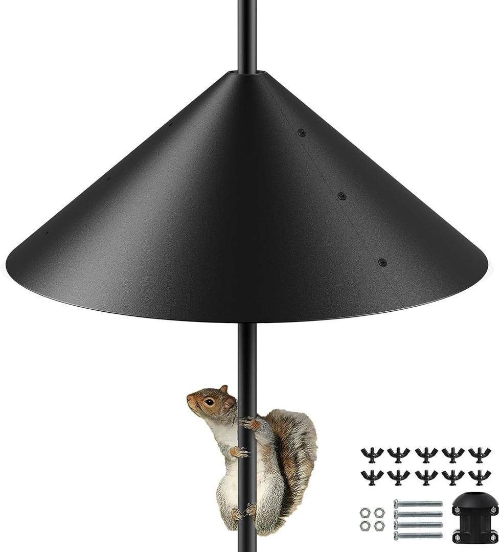 19 Inch Metal Squirrel Baffle for Bird Feeder Pole, Squirrel Proof for Bird Feeder, Bird House Guard for Shepherds Hook, Raccoon Stopper, Rust Chew Proof Heavy Duty