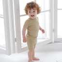 AVAUMA Toddler Short Pajamas Set Baby Boys Girls Kids Snug fit Ribbed Sleepwear pjs for Daily Life Style (Beige, 10)
