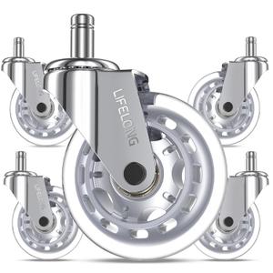 Lifelong Office Chair Wheels Replacement Rubber Chair Casters Safe for Hardwood Floors and Carpet, Set of 5, Heavy Duty Casters for Chairs Desks to Replace Office Chair Mats - Fits 98%