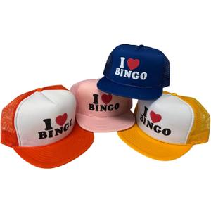 I Love Bingo Snapback Mesh Trucker Hat, Throwback Retro Adjustable Baseball Cap Assorted Colors (Pack of 1) Red/Blue