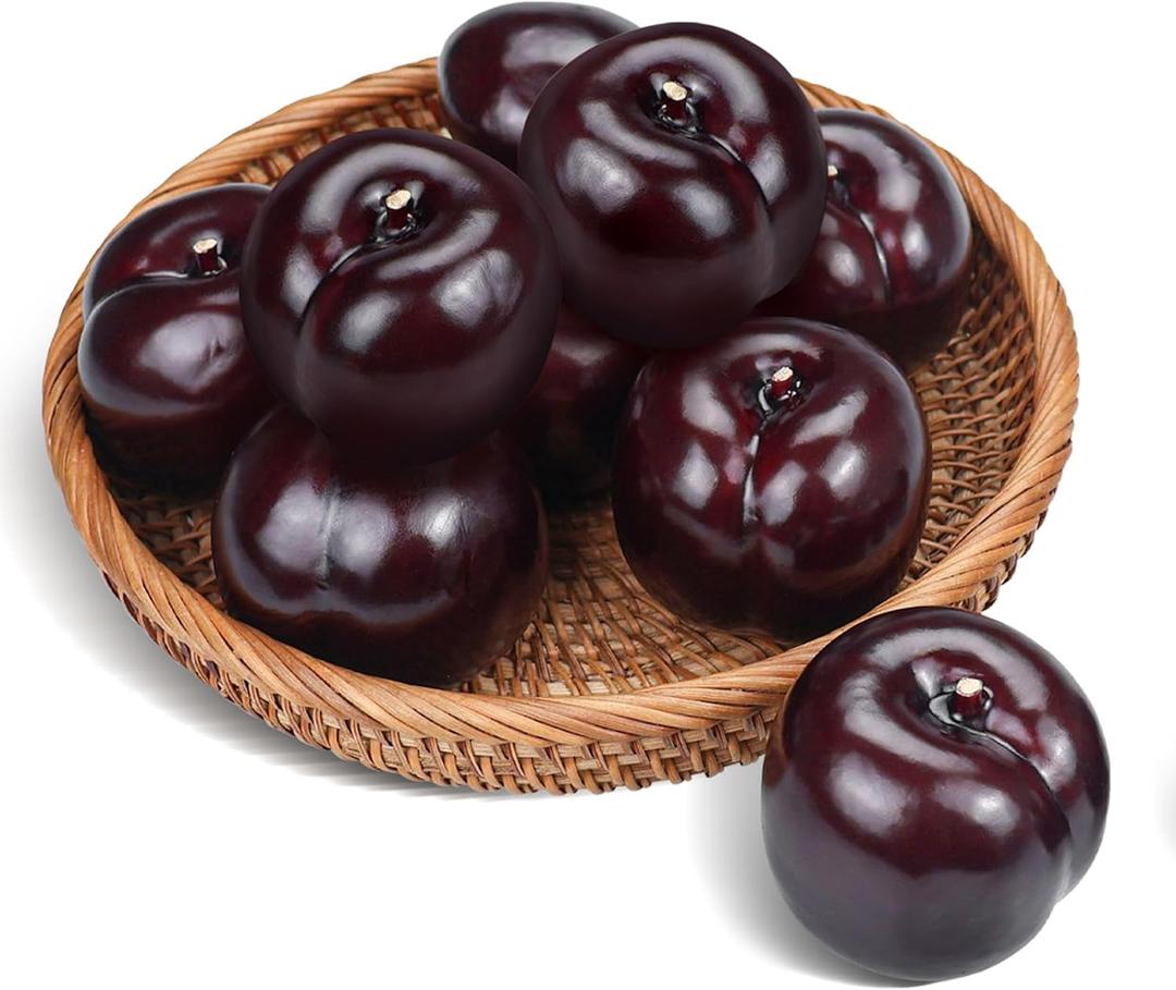 Lorigun 9pcs Artificial Lifelike Simulation Black Plum Fake Fruits Photography Props Model