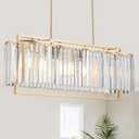 Majhoiw 33" Modern Chandeliers for Dining Room, Luxury Rectangle Gold Crystal 4-Light Kitchen Island Lighting Over Table, Linear Hanging Pendant Light Fixture for Living Room Entryway Foyer Hallway