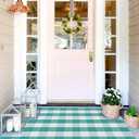 Spring Green & White Plaid Rug - 3' x 5' Outdoor Front Door Decor Mat Cotton Washable Hand-Woven Rug Christmas New Year Holiday Porch Entryway Layered Doormat