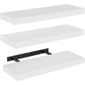 AMADA HOMEFURNISHING Floating Shelves, Wall Shelves for Bathroom/ Living Room/ Bedroom/ Kitchen Decor, White Shelves with Invisible Brackets Set of 3 - AMFS08