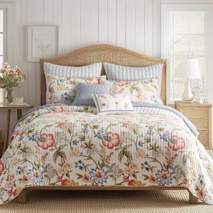 Levtex Home - Maileen Quilt Set - King Quilt and Two King Shams - Floral - Bright Multi Color - Quilt (106x92in.) and Shams (20x36in.) - Reversible - Cotton, King/Cal King Quilt