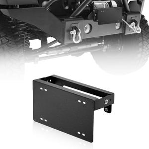 Flip-Up Winch License Plate Frame Compatible with 10" Hawse Fairlead, Universal Front License Bracket Holder Relocation, Bumper Winch Mount Roller, Fit for Most Pickup Trucks Off-Road Cars SUVs
