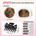 2 Pack Messy Space Buns Hair Piece for Women, Mini Claw Clip in Hair Bun Extensions, Fake Hairs Pieces for Updos, Small Double Clip on Buns Wig Accessories for Women Girls Cosplay Brown