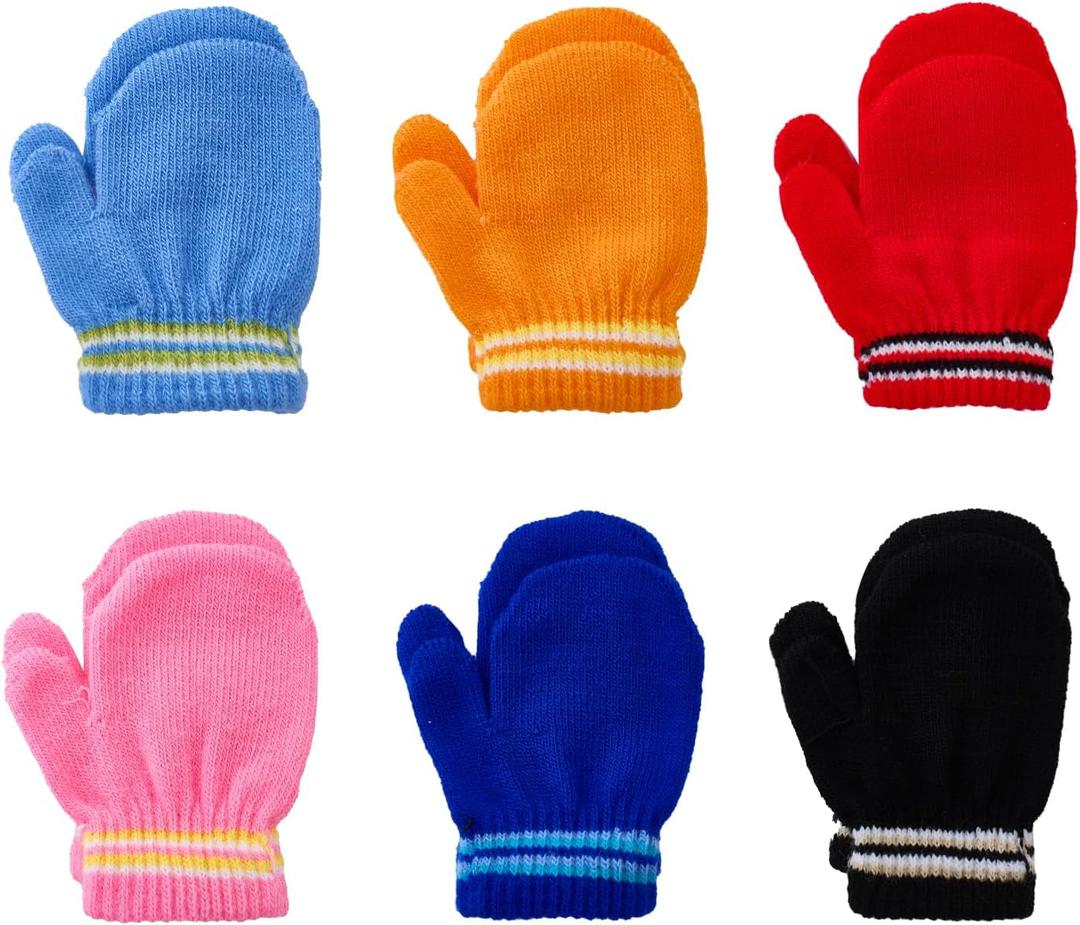Pistha 6 Pairs Kids Toddlers Gloves Mittens Bulk Magic Warm Knitted Winter Gloves for Kids Boy Girls Cold Weather, 1-3 Years, Multicolor