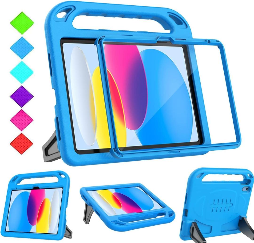 BMOUO Kids Case for iPad 11th Generation (A16) 11 Inch 2025/iPad 10th Generation 10.9" 2022 - with Built-in Screen Protector, Shockproof Handle Stand iPad 11th/10th Generation Case for Kids, Blue