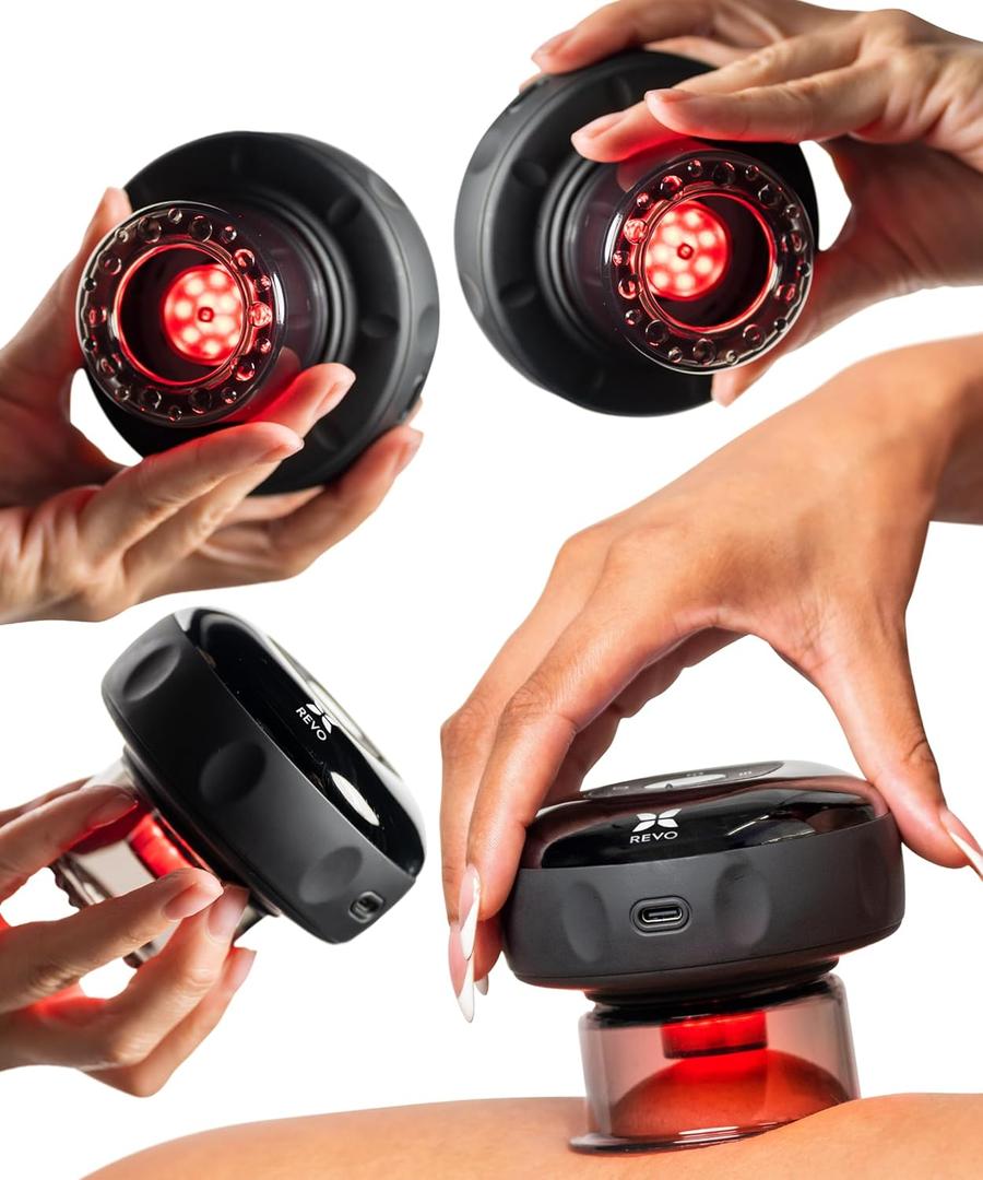 REVO The Original 4in1 Smart Cupping Therapy Massager, Red Light Therapy for Targeted Pain Relief, Knots, Aches, Muscle Soreness, Circulation & Tighter Skin, Portable Cupping Kit