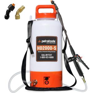 PetraTools Battery Powered Sprayer 2 Gallon - HD2000-S - Heavy Duty Electric Sprayer for Lawn and Garden Weed/Pest Control, Watering - with Battery, Charger & 2 Nozzles (2 Gallon)