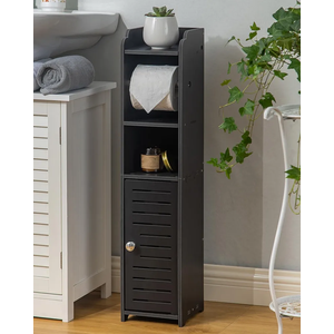 AOJEZOR Toilet Paper Holder Stand: Bathroom Storage Cabinet Beside Toilet for Small Space Bathroom with Toilet Roll Holder - Black