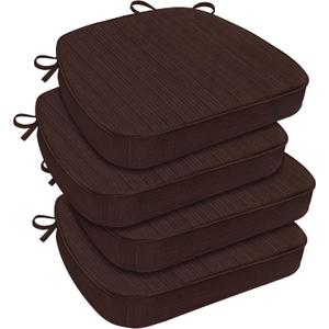 downluxe Chair Cushions for Dining Chairs, Waterproof Kitchen Chair Pads, Non-Slip Dining Seat Cushion with Ties, 17" x 16" x 2.5", Brown, 4 Pack