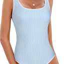 BMJL Women's One Piece Swimsuit Sports Adjustable Strap Bathing Suit Color Block Ribbed High Cut Swimsuits XS