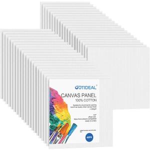 GOTIDEAL 40pcs 4x4 inch White Canvas Panels for Acrylic Painting, Primed Cotton Canvas Boards