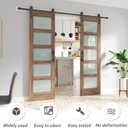 FREDBECK Double 24 x 84 inch Glass Barn Doors 48inch Barn Door with 8FT Hardware Kit & Handle Included,5-Panel Frosted Glass,LVL Wood Panel,Water-Proof PVC Surface,Pre-Drilled Holes,Need Assembly