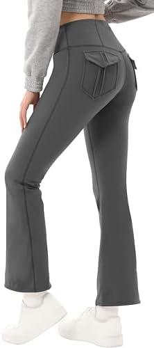 Women's Black Flare Leggings with Pockets Butt Lifting Gym Bootcut High Waisted Yoga Pants Leggings for Women, S