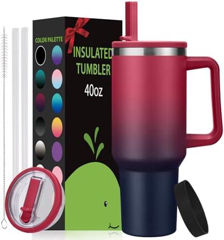40 oz Insulated Tumblers with Handle and Straw Travel Cups Mugs Insulated Water Bottle for Hot and Cold