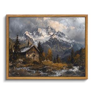 KISSFOX Framed Wall Art Vintage Wall Decor Landscape Pictures Snow Mountain Canvas Art Winter Cottage Paintings Farmhouse Artwork For Bedroom Living Room Kitchen