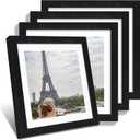 Hongkee 12x12 Picture Frame Set of 4 - Made of Glass and Rustic Black Wooden Frame, Display Square Pictures 10x10 with Mat or 12 x 12 without Mat, Desktop & Wall Collage Photo Frame, 12x12 in