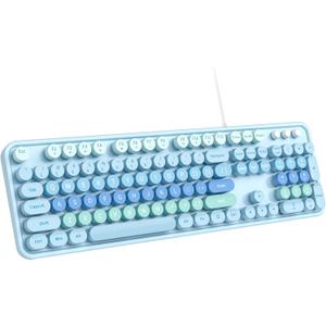 Large Print Wired USB Keyboard, 104 Keys Full Size Typewriter Keyboards, Plug and Play Office Computer Keyboard with Number Pad for Windows, PC, Laptop, Desktop (Blue Colorful)