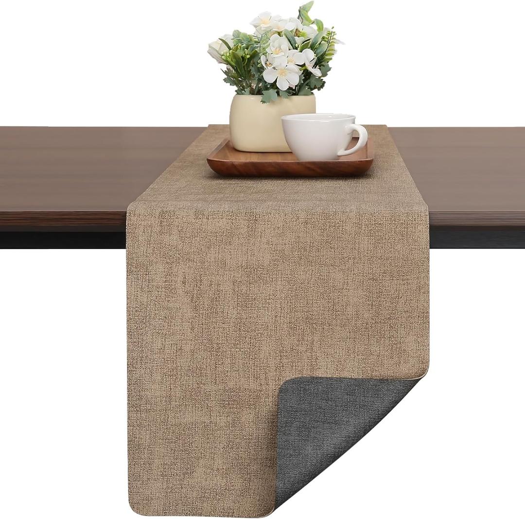 Table Runners 94 Inches Long, Dual-Sided Faux Leather Farmhouse Table Runner Waterproof Heatproof Non-Slip for Living Room Party Home Decor Holiday Decorations(Gray Beige, 12 x 94 Inch)