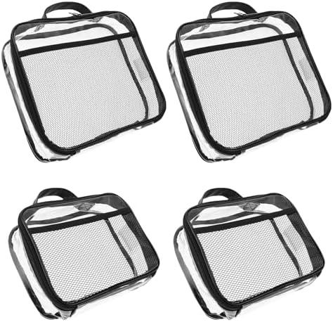 4Pcs Clear PVC Organizing Bag Waterproof Zippered Toy Storage Bag Large Capacity Block Organizer Case with Mesh Side Pocket and Handle Board Game Storage Organizer for Toy Building Blocks US