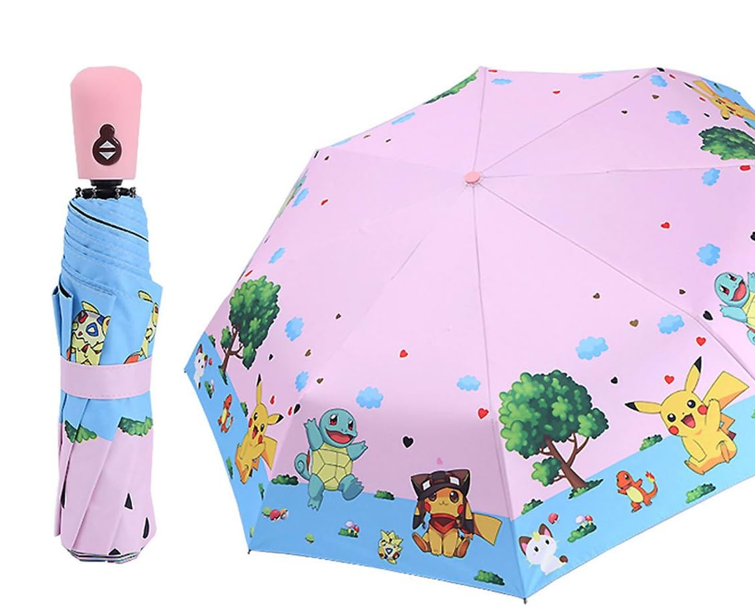Levoberg Kids Folding Automatic Open Cartoon Travel Windproof Compact Cute Umbrella for Boys Girls Women (14)