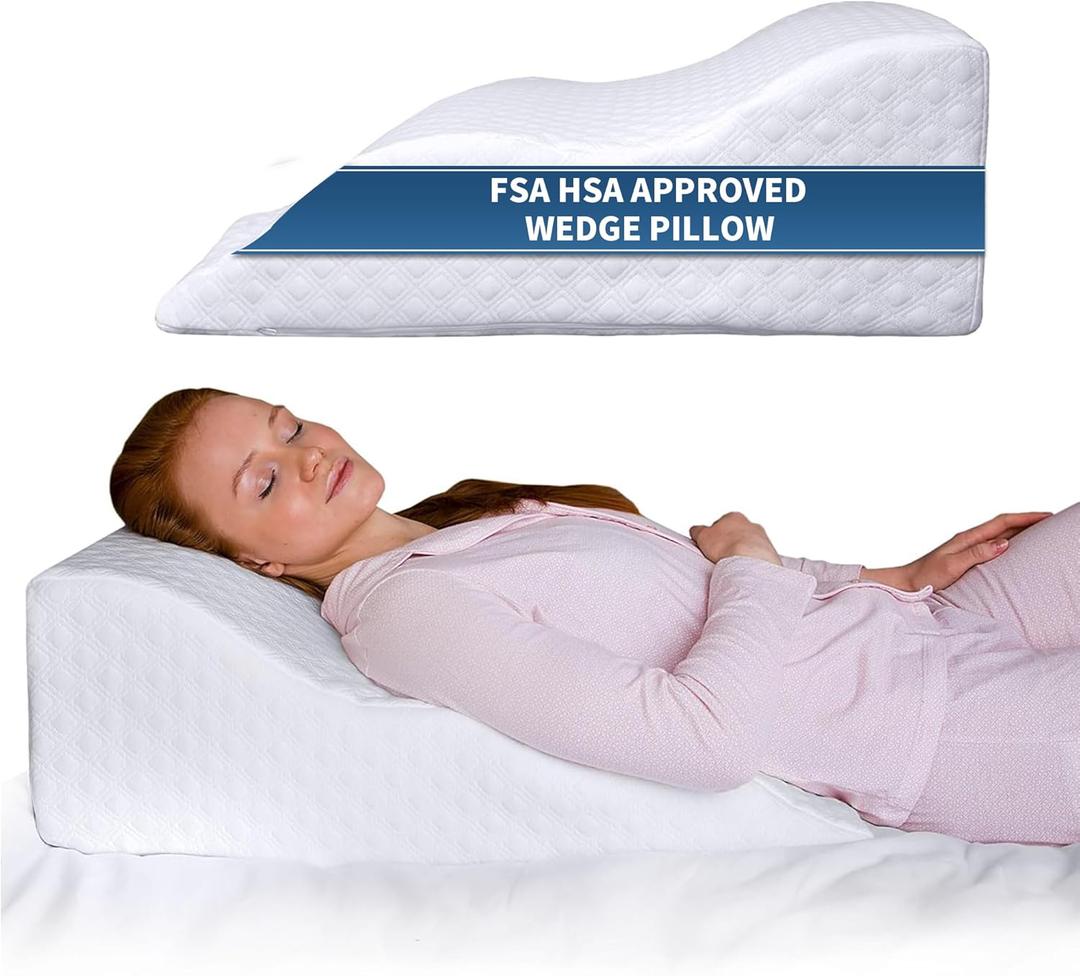Fsa Eligible Wedge Pillow for Sleeping -Post Surgery Pillow -Unique Curved Design -Memory Foam- Incline Pillow for Elevation,Pregnancy,Reading,Back & Knee Support,Breathing ,Washable Cover (25.5"x25.5"x8")