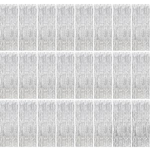 24 Pack Silver Metallic Foil Fringe Curtains, 3.2ft x 8.2ft Foil Fringe Curtain Backdrop Foil Streamers Party Supplies Tinsel Curtain Backdrop for Parties/Birthday/Halloween/Photo Booth