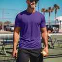 Zengjo Athletic Shirts For Men Short Sleeve Quick Dry Moisture Wicking Tee | Stretch Jersey, Tagless Neck, 4-Needle Flatlock Seams, Workout Sessions, Gym Training, Running, Outdoor Exercise (Purple, M)