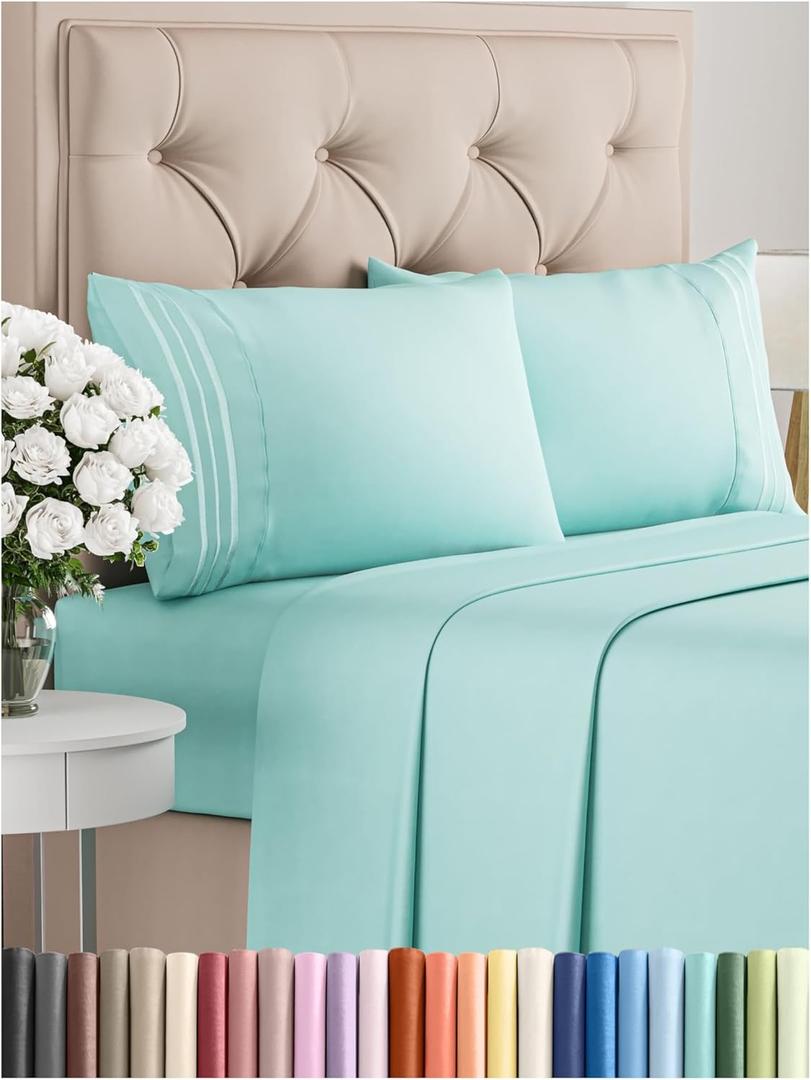 King Size 4 Piece Sheet Set - Comfy Breathable & Cooling Bed Sheets Set - Hotel Luxury Bedding for Women, Men, Kids & Teens - Deep Pockets, Easy-Fit, Super Soft & Wrinkle Free - Oeko-Tex - Spa Blue