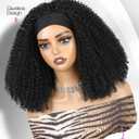 Kinky Curly Headband Wigs for Black Women Short Afro Bomb Curly Wigs Fluffy Black Curly Synthetic Wigs Wear and Go Glueless Headband Wig 150% Density Natural Black 14 Inches