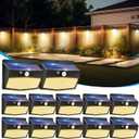 Solar Motion Sensor Lights Outdoor [ 12 Packs/138 LED ] Solar Fence Lights With 3 Lighting Modes, Solar Powered Security Lights Waterproof for Outside Yard Garden Backyard Deck Step Garage,Warm White