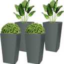 Yungyan Set of 4 Tall Outdoor Planters 20 Inches Tall Front Porch Planters Heavy Duty Flower Pot No Baskets Self Watering for Outdoor & Indoor (Grey)