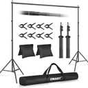 EMART Backdrop Stand 10x7.8ft(WxH) Photo Studio Adjustable Background Stand Support kit with 2 Crossbars, 8 Clamps, 2 Sandbags and Carry Bag for Parties, Events Decoration, Wedding, Photography (Black)